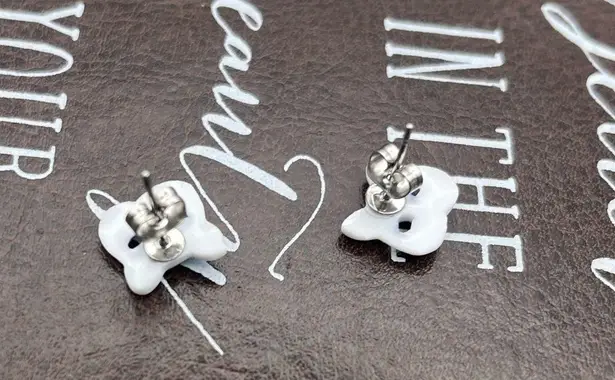 Handmade Cute Tiny Blue Masquerade Oriental Kitty Cat Stud Earrings