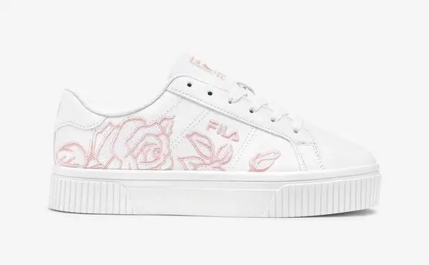 FILA White Platform Embroidered Sneakers