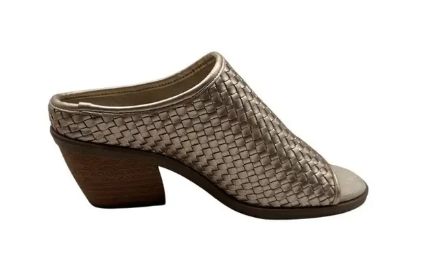 Bella Vita Size 6WW Woven Peep-Toe Mules Wooden Block Heels For Women