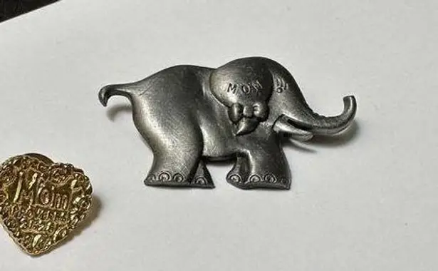 Lot Of 2 MOM Written On Elephant Brooch Pins