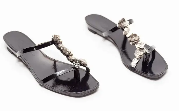Robert Clergerie Vintage Sandals Slide Embellished Black Silver Size 6.5