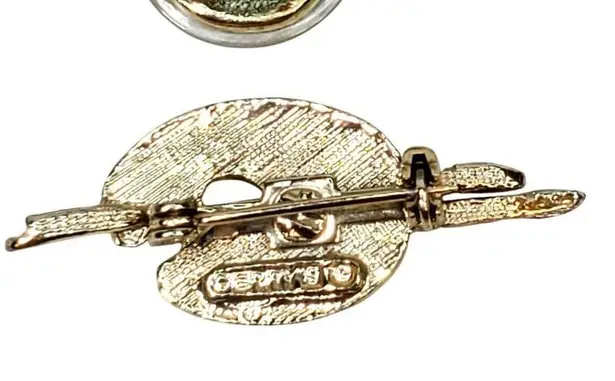 Gerrys Artist Palette Pin Multicolor Enamel Paint Brushes Gold Tone Artsy Crafty