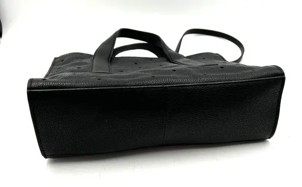 T Tahari Logo Emboss Shoulder Bag Shopper Tote Black Leather Handbag Goth