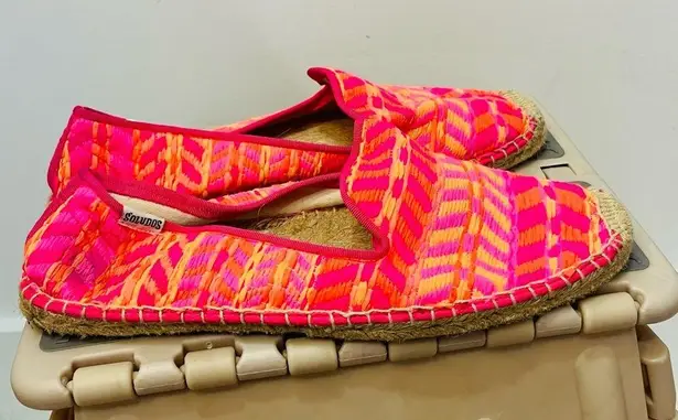 Soludos Malhia Kent plaid bright boho espadrilles shoes size 9 pink oran…