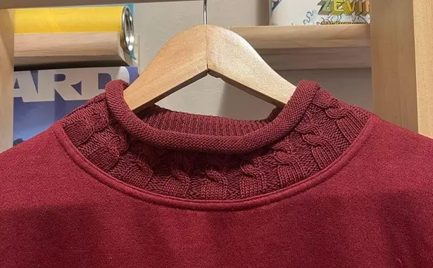 Burgundy Sweater with Knitted Neck and Cuffs and Embroidery Size 1X
