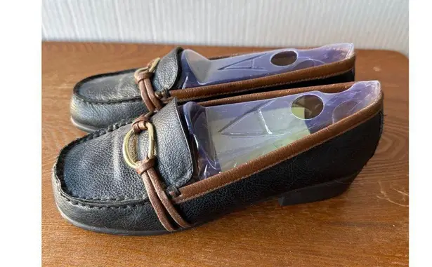 Aerosoles Size 6W Loafers Shoes Brown Trim on Black Low Heel