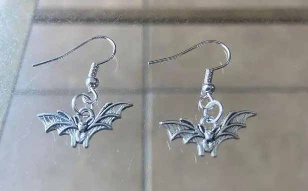 Handmade Vintage Gothic Silver Bat earrings , Y2K Grunge Boho drop and dangle earrings