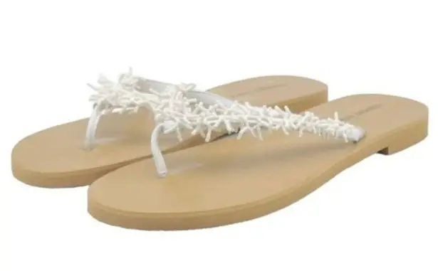 Newport News White Beaded Flip Flops Tropical Coastal Thong Sandals Size 10