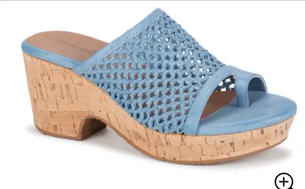 Baretraps Bethie Sky Blue Woven Mules Sandals with Cork Heel Size 7.5 Platform