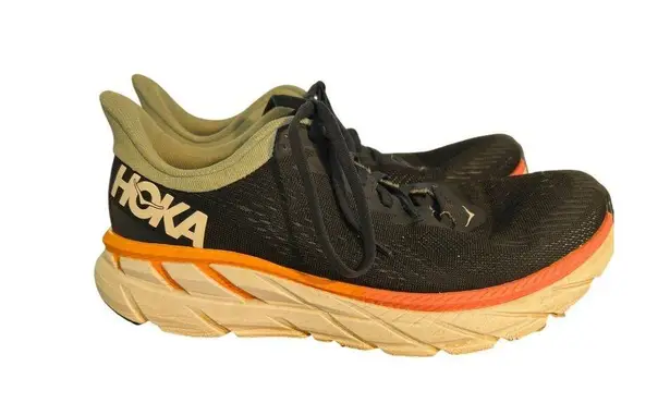 Hoka Clifton 7 Wide Running Shoes On Cloud Insoles Blue Orange Size 9D Wide