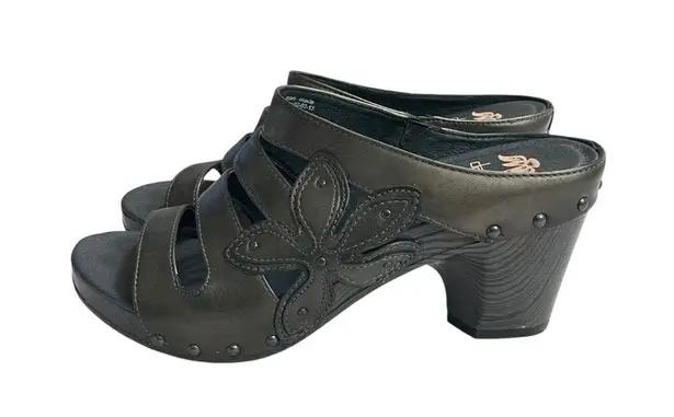 Dansko Rare NIGELLA Black Leather Strappy Flower Sandal Mule Heel 40 women 9.5