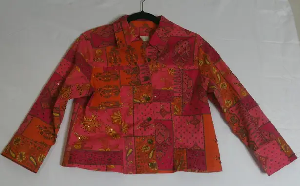 Susan Bristol ‎ Vintage Womens Petite Medium Patchwork Sequin Jacket Floral Boho - Image 1