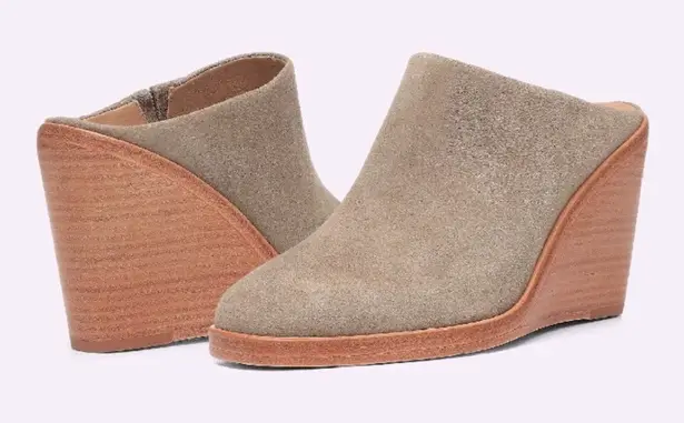 Joie  Suede Stacked Wooden Wedge Slip On Breana Khaki Mule Booties - $298 NWT - Image 1