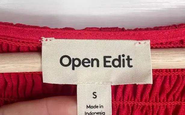 Open Edit Women's Red Smocked Long Sleeve Cropped Blouse Size S NWOT