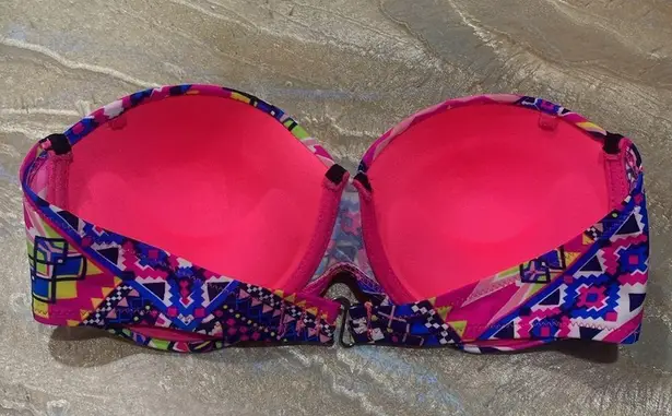Coral Tropics Bikini Top Size M Bandeau Strapless Underwire Tribal