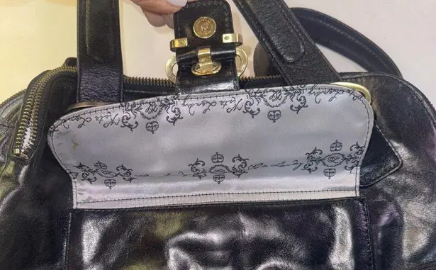 Kate Landry Luxury Classic Designer Multi Pocketed Buckle Black Leather Handbag