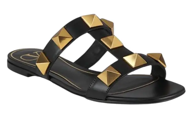 Valentino Garavani Roman Stud Calfskin Leather Slide Sandal Size 37.5