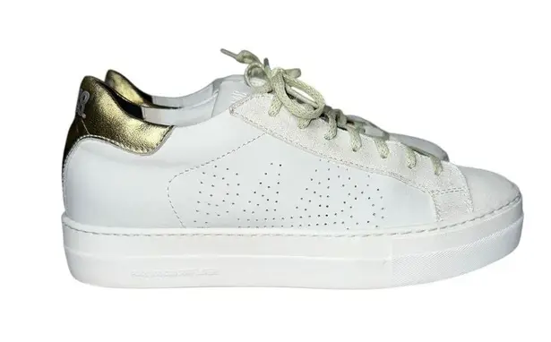 P448 Thea Platform Mahlia Mixed Suede Leather Sneakers Gold Heel Women's 39 8.5