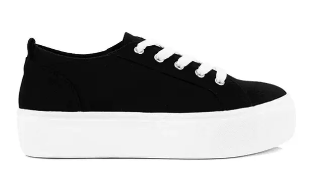 Soda Black Canvas Lace Up Platform Sneaker