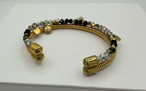 Henri Bendel Beaded Gold Coil Adjustable Charm Bracelet