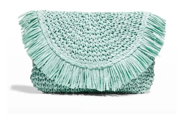 BTB Los Angeles Riley Fringe Straw Clutch Bag Blue