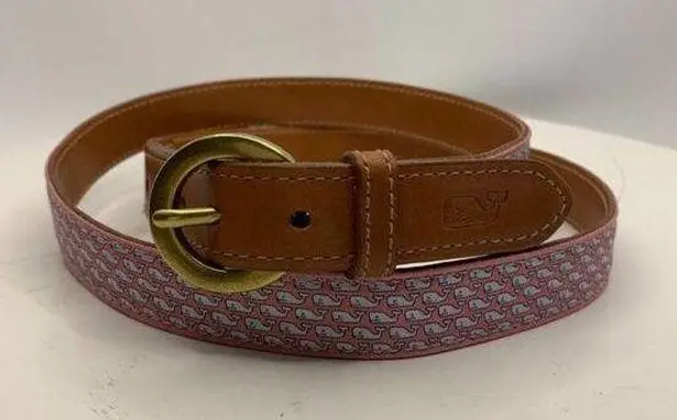 Vineyard Vines  39" Pink and Baby Blue Brown Leather Whale Belt