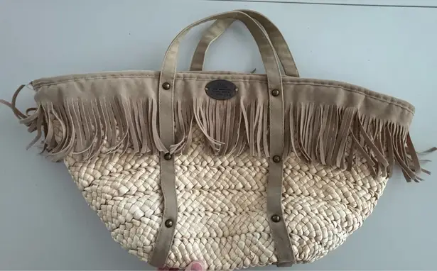 IKKS | women’s fringe, straw tote bag. Tan