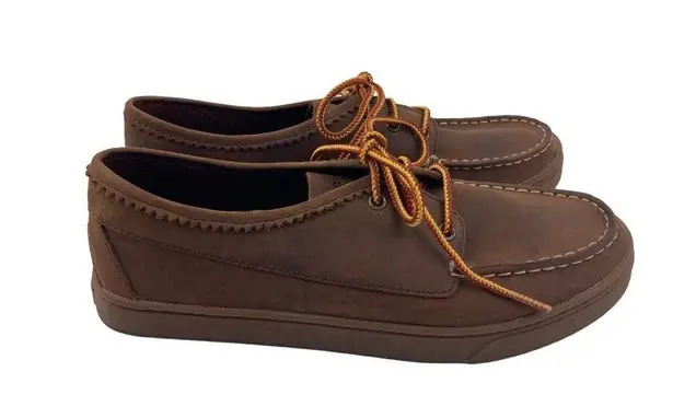 L.L.Bean  Brown Leather Lace Up Womens Shoes Size 9.5M Casual Moc Flat Loafer