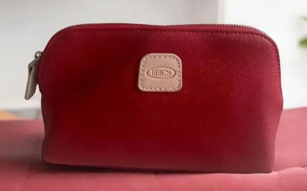 BRICS Red Leather Travel Cosmetic Makeup Toiletry Bag