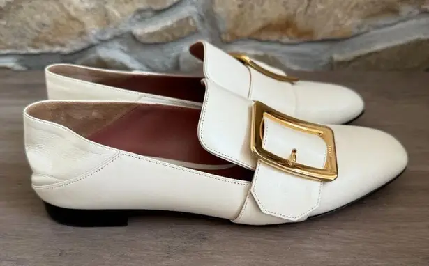 Bally Janelle Calf Leather Slipper Flats In Bone White Size 6