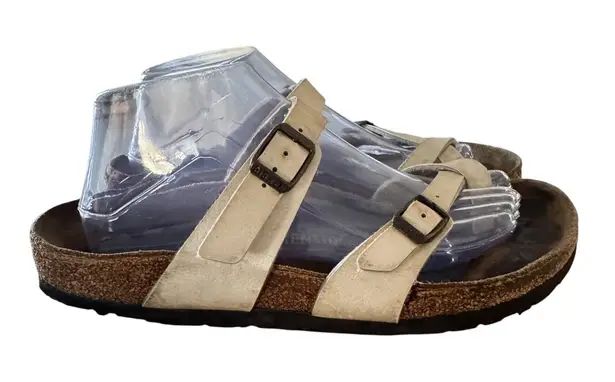 Birkenstock Sandals Women’s 40 US 9 Stone Beige Leather Ankle Strap Cork Footbed