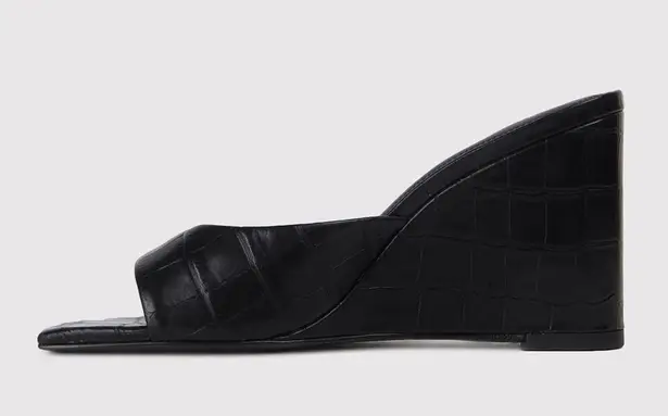 Black Suede Studio Paloma Wedge Black Croco Sandal 9