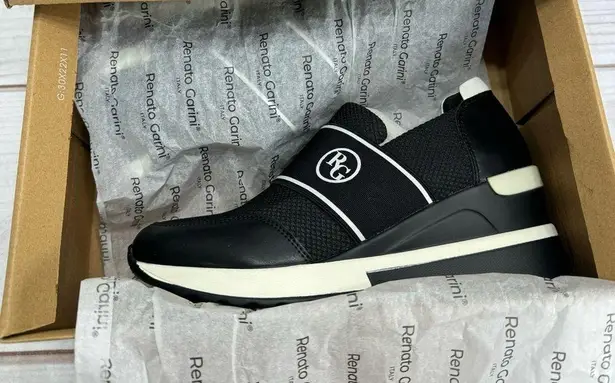 NEW Renato Garini Italy Midnight Moon Black Wedge Slip On Sneakers Size 36/5.5