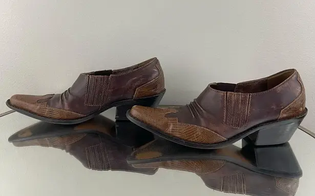 Matisse Footwear MATISSE Vintage Brown Leather Western Pointed Toe Slip On Heel Mule Ankle Boots