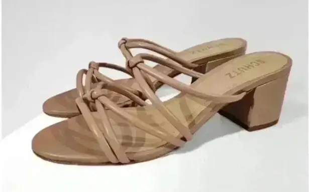 Schutz Sandal Princey Strappy Knotted Heel Womens Shoe Beige Leather Sz11 NWOT