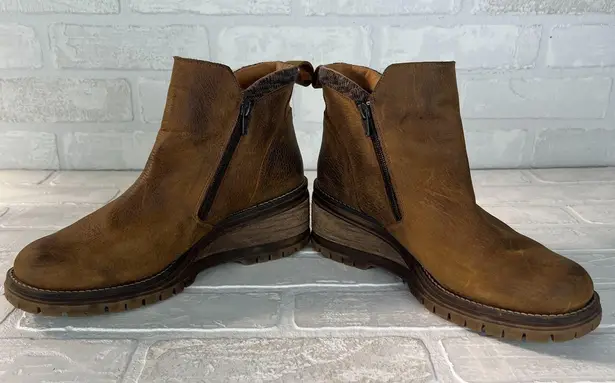 Bullboxer Dorian Ankle Boots Womens 10 Brown Leather Chelsea Wedge Zipper Grunge