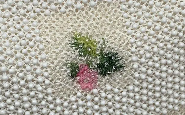 Vintage Beaded White Clutch Handbag with Dainty Flower Design