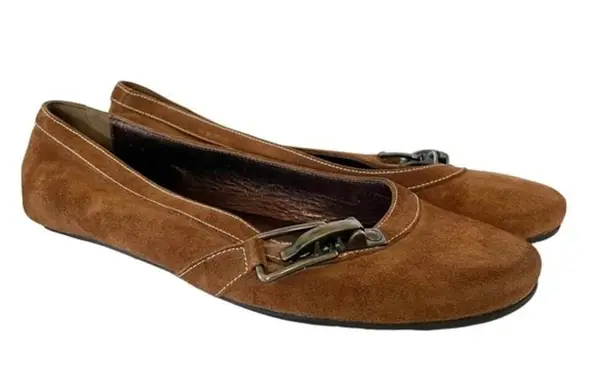 Barbara Bui BUI Brown Suede Leather Buckle Accent Ballet Flats