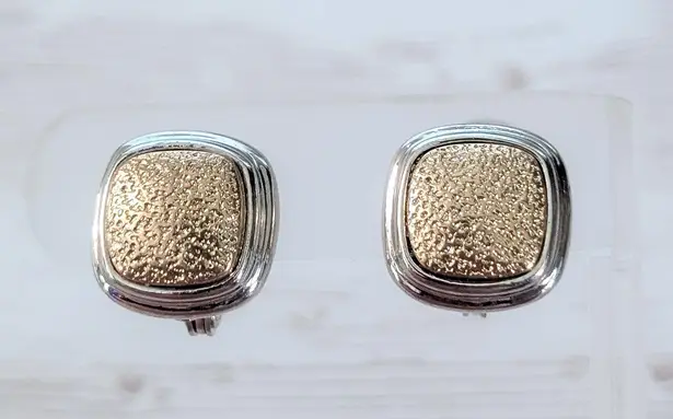 Vintage Clip On Earrings Silver Tone & Antique Gold Tone