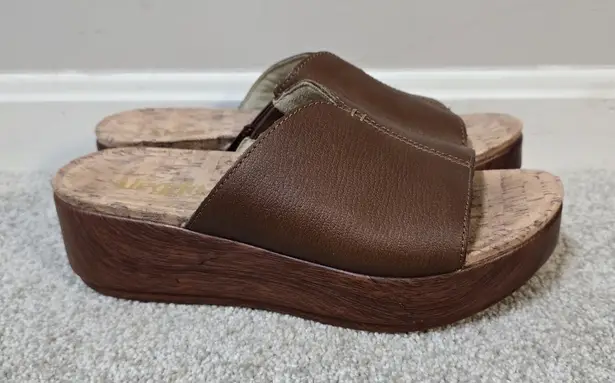Alegria Triniti Brown Faux Wood Platform Wedge Slip-On Sandals 39 US 8.5/9 EUC