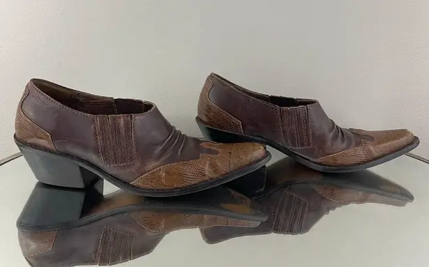 Matisse Footwear MATISSE Vintage Brown Leather Western Pointed Toe Slip On Heel Mule Ankle Boots