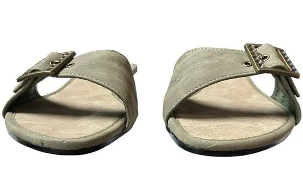 Eve Buckle Sandal Slides Low Heel Khaki Color Size 11 Brown