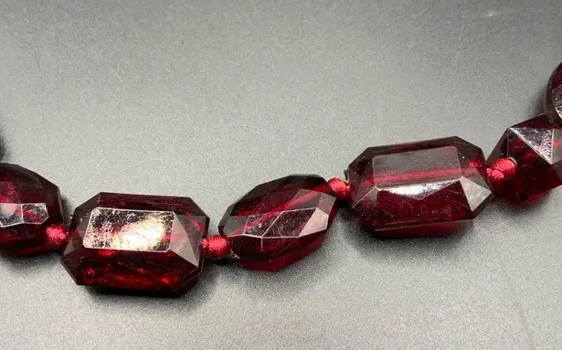 Cranberry red beaded 2 strand statement necklace 17”