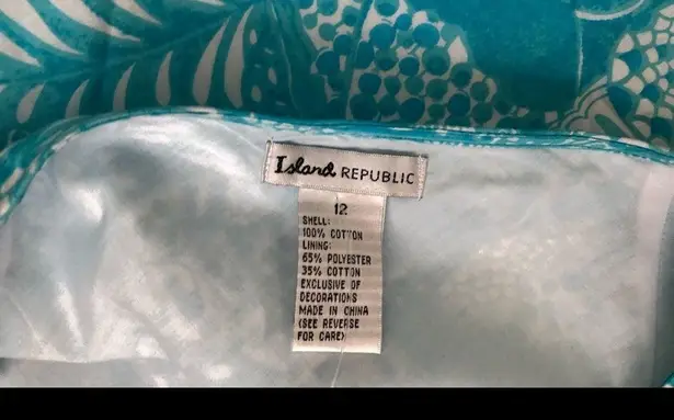Island Republic Womens 100% Cotton Wrap Lined Skirt Size 12 Turquoise & White
