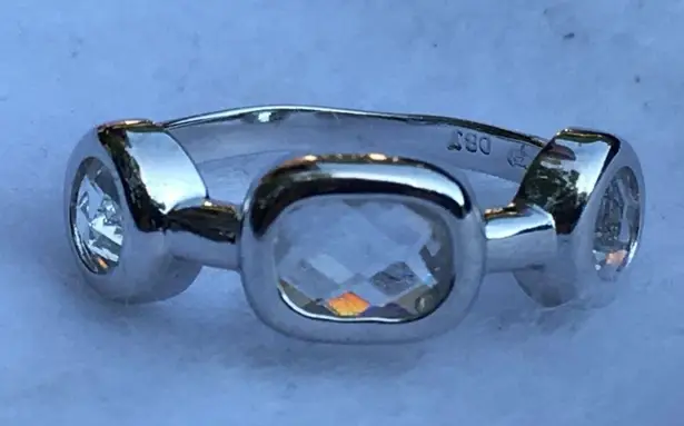 Stylish Women's Silver Ring, Round and Square Faceted Accents, Size 7