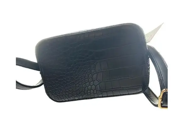 AOTA Elena Bucket Bag Black Vegan Leather Crocodile Embossed Crossbody Strap