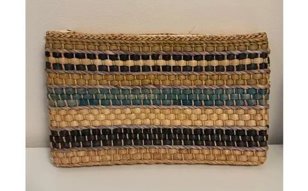 Vintage Straw Basketweave Straw Striped Clutch Tan