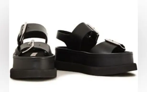 Stella McCartney Black Faux Leather Vegan Platform Buckle Sandals
