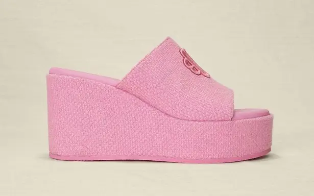 Maje NEW Platform Sandals Rose Fuschia Embroidered Logo size 40