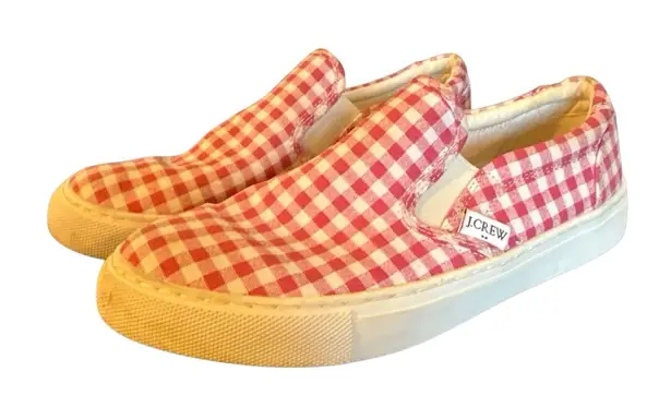 J.Crew pink gingham canvas slip on sneakers 6